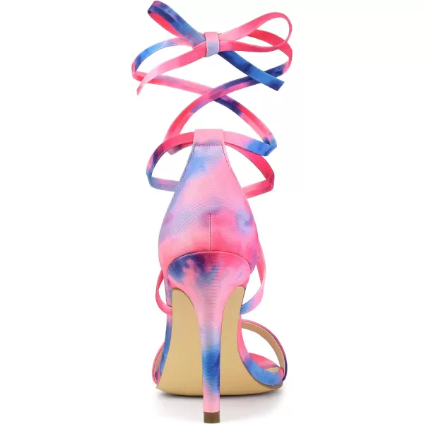Allegra K Women's Tie Dye Lace Up Stiletto Heel Sandals