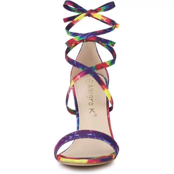 Allegra K Women's Tie Dye Lace Up Stiletto Heel Sandals