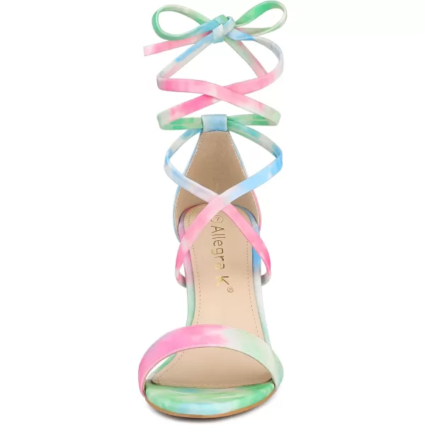 Allegra K Women's Tie Dye Lace Up Stiletto Heel Sandals