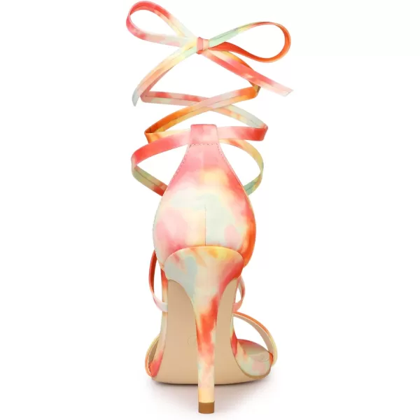 Allegra K Women's Tie Dye Lace Up Stiletto Heel Sandals