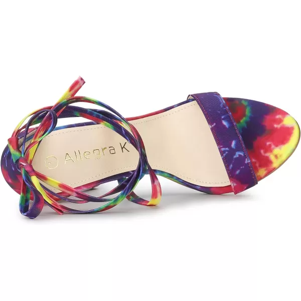 Allegra K Women's Tie Dye Lace Up Stiletto Heel Sandals