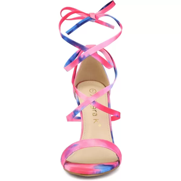 Allegra K Women's Tie Dye Lace Up Stiletto Heel Sandals