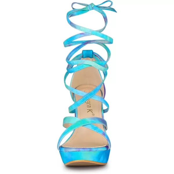 Allegra K Women's Tie Dye Platform Chunky Heel Lace Up Sandals