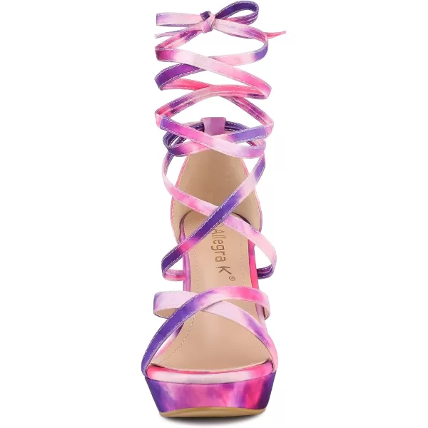 Allegra K Women's Tie Dye Platform Chunky Heel Lace Up Sandals