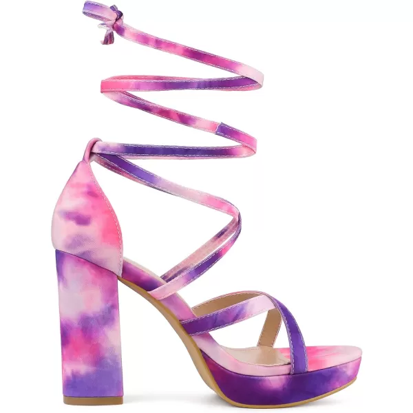 Allegra K Women's Tie Dye Platform Chunky Heel Lace Up Sandals