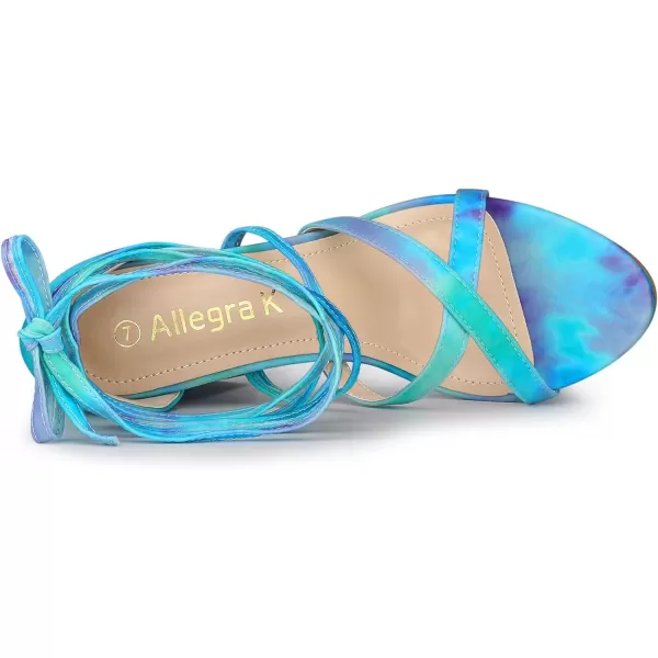 Allegra K Women's Tie Dye Platform Chunky Heel Lace Up Sandals