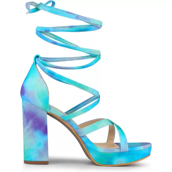 Allegra K Women's Tie Dye Platform Chunky Heel Lace Up Sandals