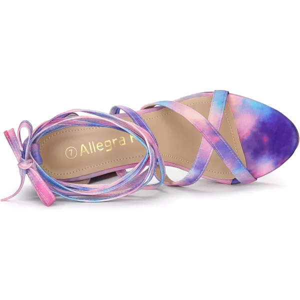 Allegra K Women's Tie Dye Platform Chunky Heel Lace Up Sandals