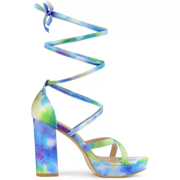 Allegra K Women's Tie Dye Platform Chunky Heel Lace Up Sandals