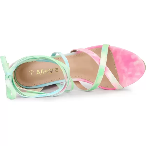 Allegra K Women's Tie Dye Platform Chunky Heel Lace Up Sandals