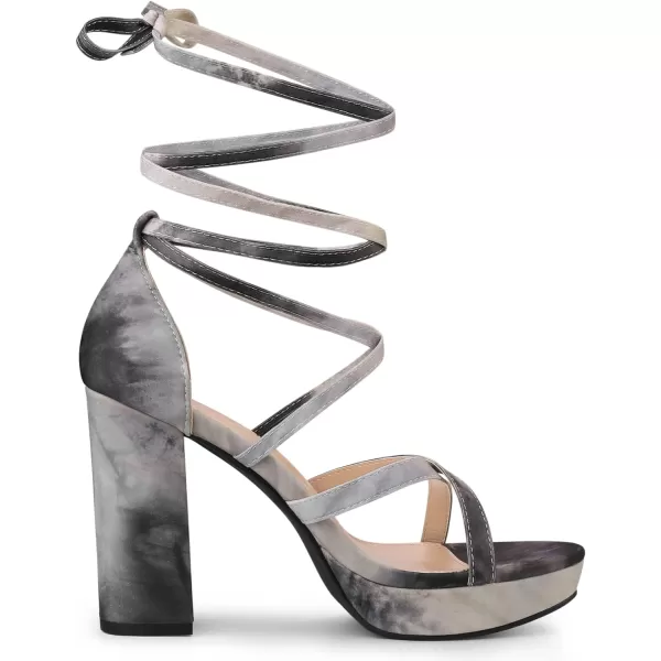 Allegra K Women's Tie Dye Platform Chunky Heel Lace Up Sandals