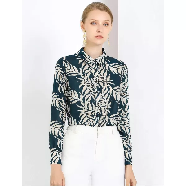 Allegra K Women's Tropical Print Blouse Lapel Collar Long Sleeve Elegant Button Down Shirt