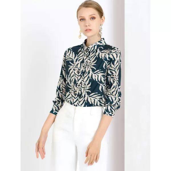 Allegra K Women's Tropical Print Blouse Lapel Collar Long Sleeve Elegant Button Down Shirt