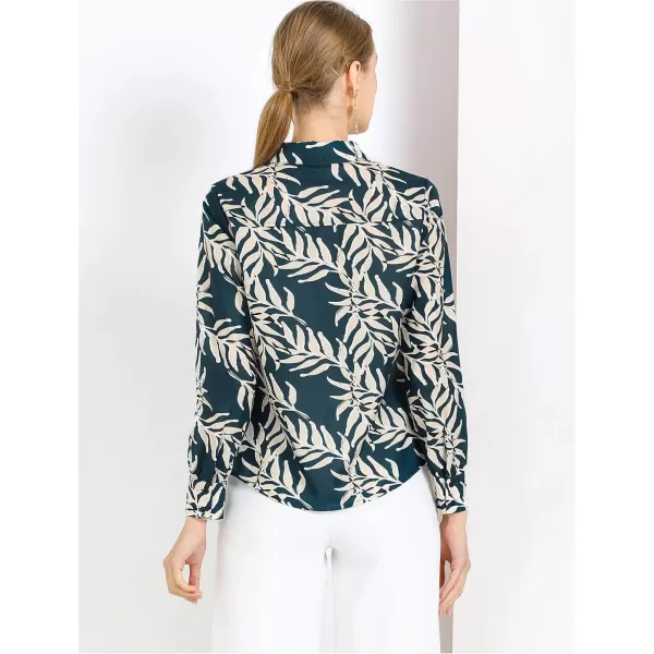 Allegra K Women's Tropical Print Blouse Lapel Collar Long Sleeve Elegant Button Down Shirt