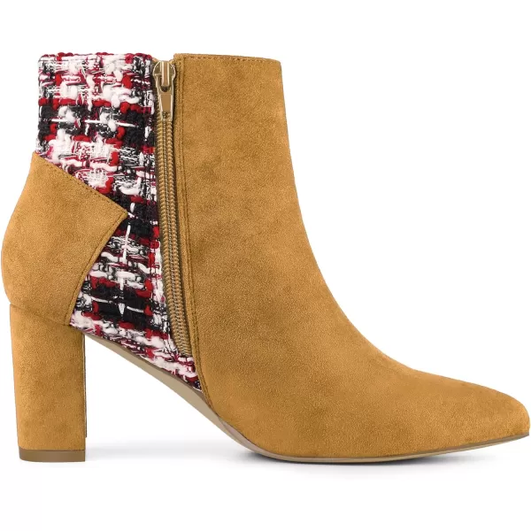 Allegra K Women's Tweed Plaid Heels Boot Bow Block Heels Ankle Boots