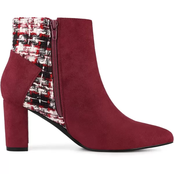 Allegra K Women's Tweed Plaid Heels Boot Bow Block Heels Ankle Boots