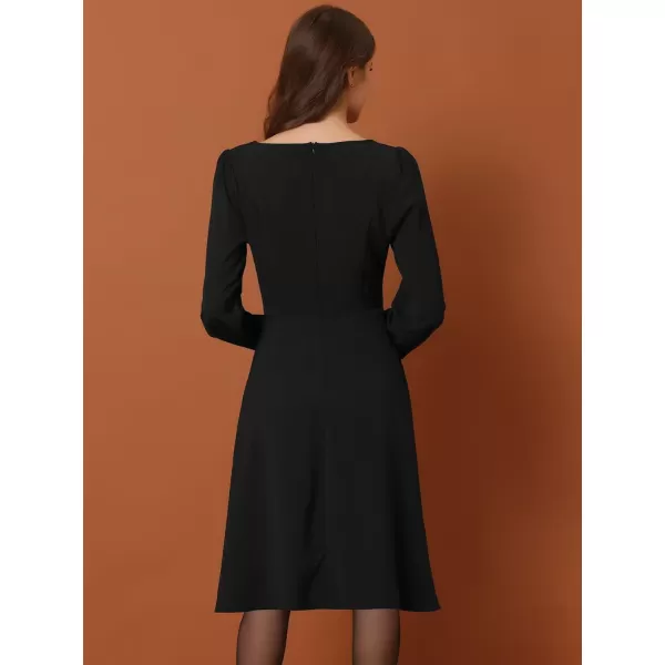 Allegra K Women's Valentine's Day Square Neck Lantern Long Sleeve A-Line Gothic Lace Up Dress
