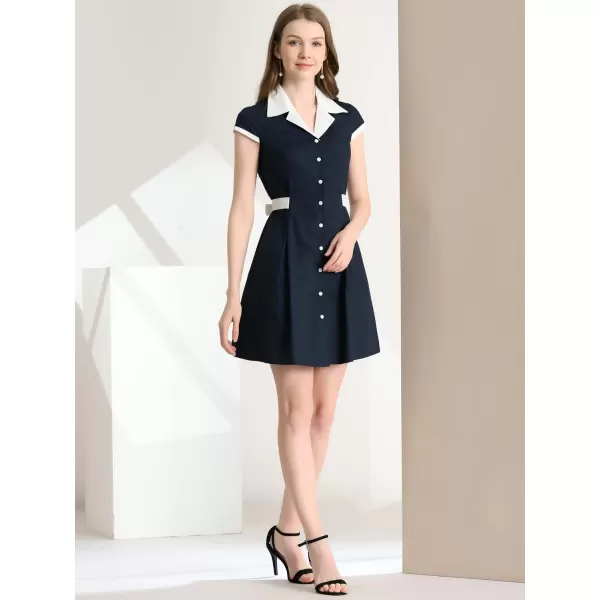 Allegra K Women's Vintage Button Down Dress Flat Collar Belted Office Mini Shirt Dress