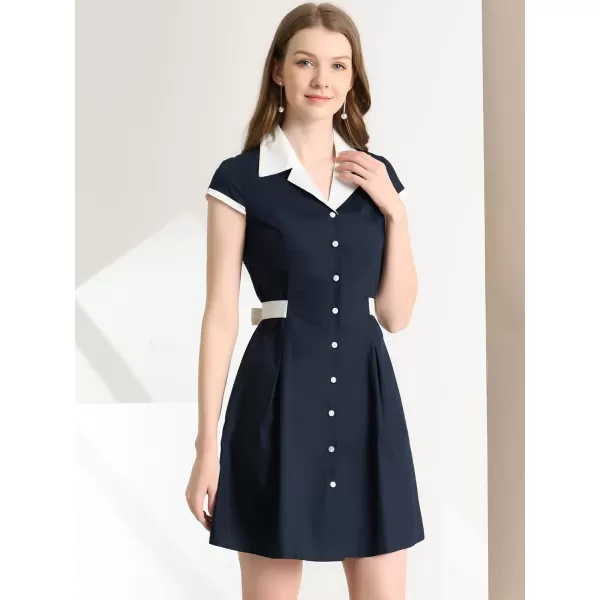 Allegra K Women's Vintage Button Down Dress Flat Collar Belted Office Mini Shirt Dress