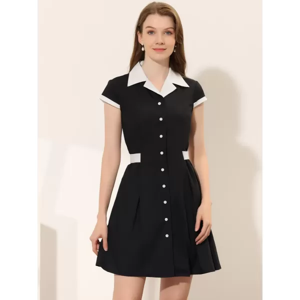 Allegra K Women's Vintage Button Down Dress Flat Collar Belted Office Mini Shirt Dress