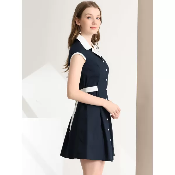 Allegra K Women's Vintage Button Down Dress Flat Collar Belted Office Mini Shirt Dress