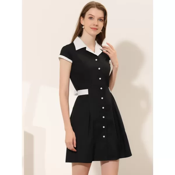 Allegra K Women's Vintage Button Down Dress Flat Collar Belted Office Mini Shirt Dress