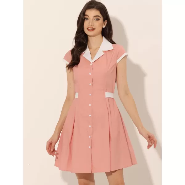 Allegra K Women's Vintage Button Down Dress Flat Collar Belted Office Mini Shirt Dress