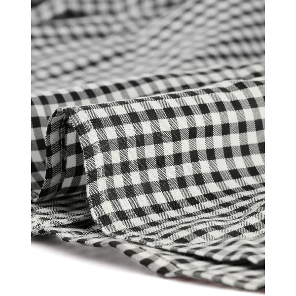 Allegra K Women's Vintage Contrast Peter Pan Collar Blouse Gingham Long Sleeve Button Down Shirt
