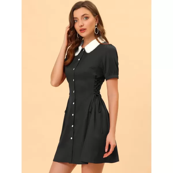 Allegra K Women's Vintage Peter Pan Collar Lace Up Button Down Dress