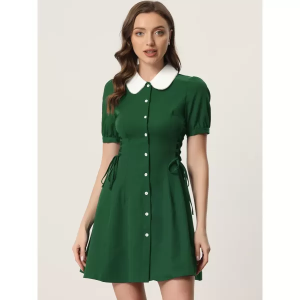 Allegra K Women's Vintage Peter Pan Collar Lace Up Button Down Dress