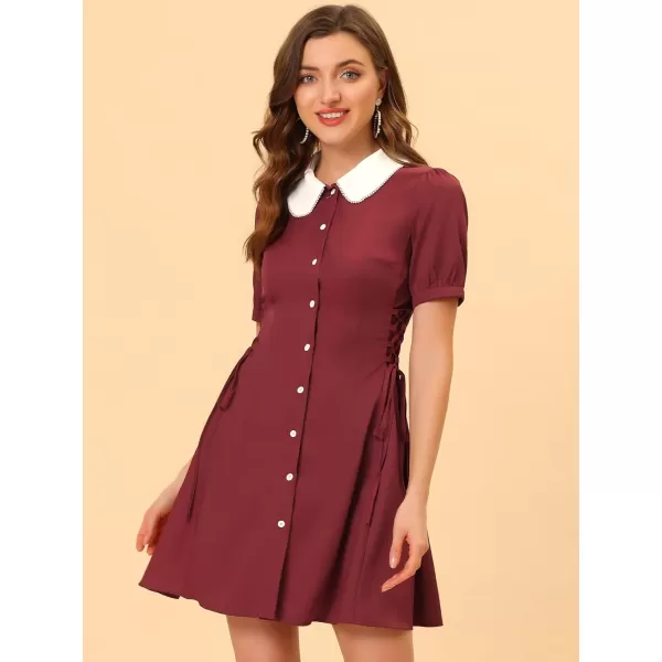 Allegra K Women's Vintage Peter Pan Collar Lace Up Button Down Dress