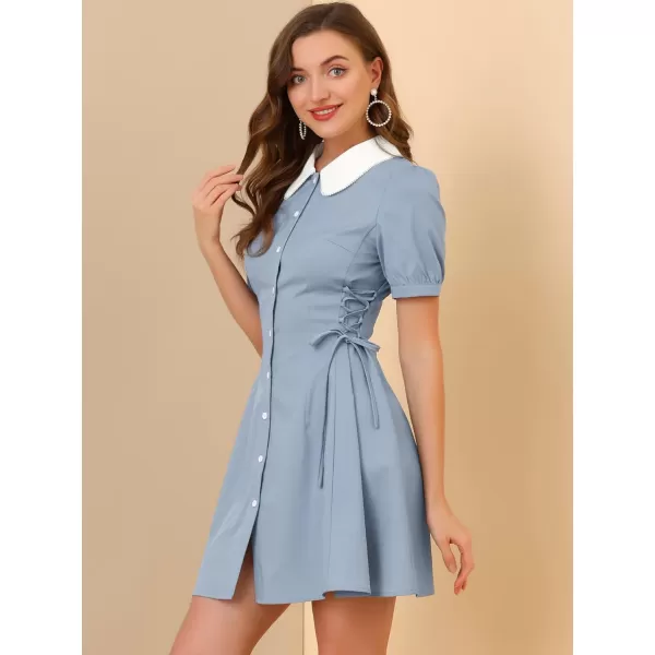 Allegra K Women's Vintage Peter Pan Collar Lace Up Button Down Dress