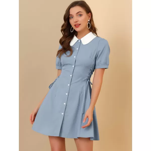 Allegra K Women's Vintage Peter Pan Collar Lace Up Button Down Dress