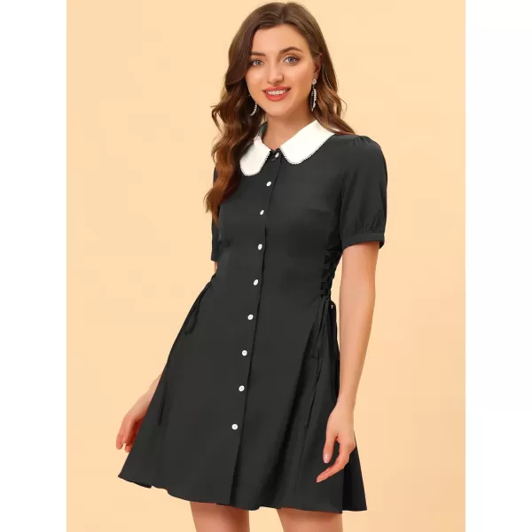 Allegra K Women's Vintage Peter Pan Collar Lace Up Button Down Dress