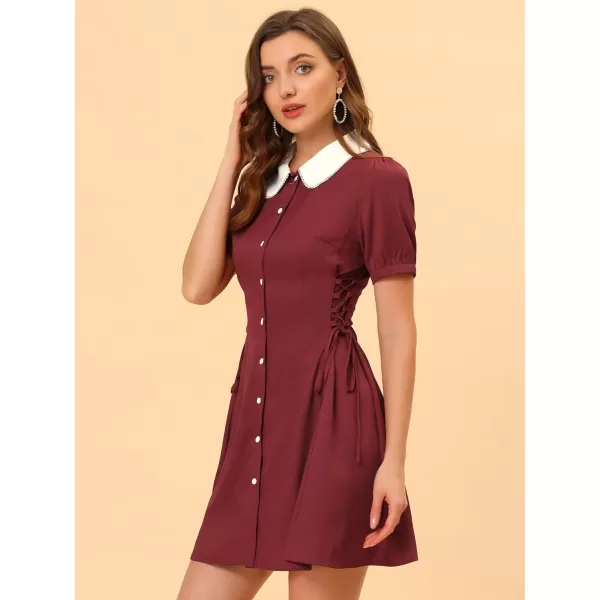 Allegra K Women's Vintage Peter Pan Collar Lace Up Button Down Dress