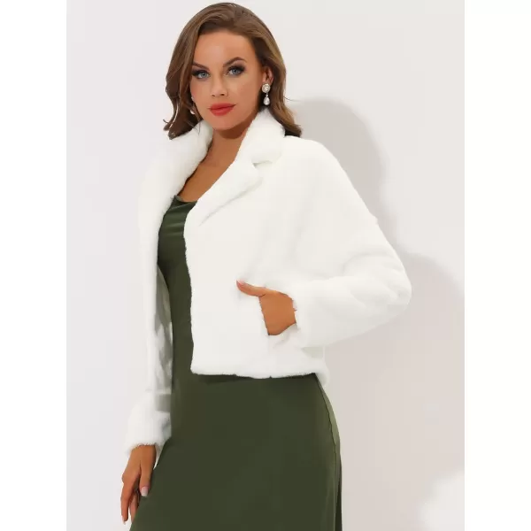 Allegra K Women's Winter Cropped Faux Fur Bolero Jacket Notch Lapel Collar Dropped Loose Faux Fur Coat