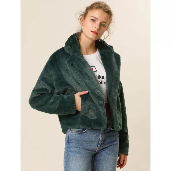 Allegra K Women's Winter Cropped Faux Fur Bolero Jacket Notch Lapel Collar Dropped Loose Faux Fur Coat