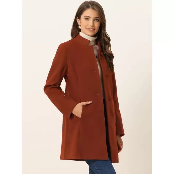 Allegra K Women's Winter Overcoat Mid-Long Stand Collar Single Breasted Coat Outerwear