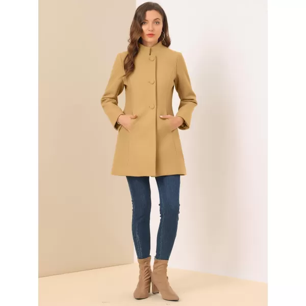 Allegra K Women's Winter Overcoat Mid-Long Stand Collar Single Breasted Coat Outerwear