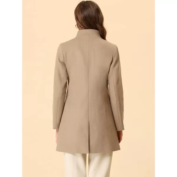 Allegra K Women's Winter Overcoat Mid-Long Stand Collar Single Breasted Coat Outerwear