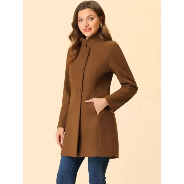 Allegra K Women's Winter Overcoat Mid-Long Stand Collar Single Breasted Coat Outerwear