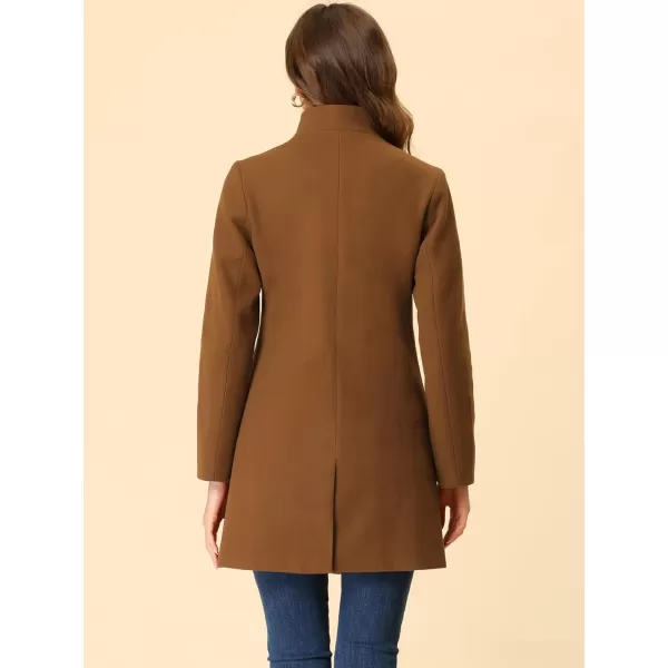 Allegra K Women's Winter Overcoat Mid-Long Stand Collar Single Breasted Coat Outerwear