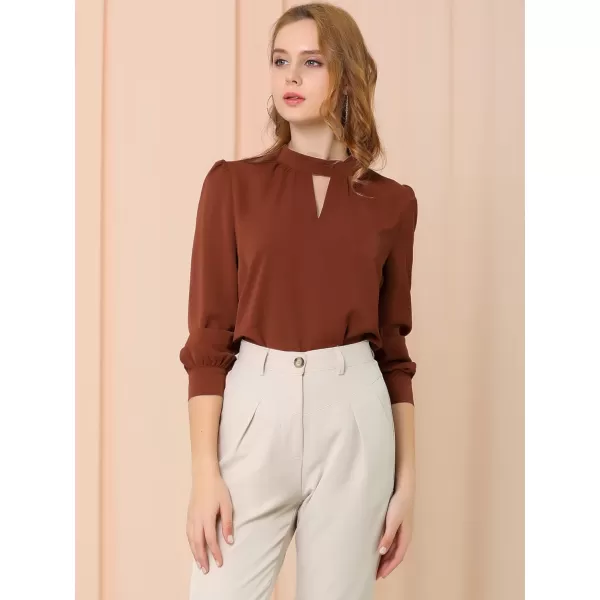 Allegra K Women's Work Office Tops Business Professional Shirt Elegant Stand Collar Fall 2023 Long Sleeve Blouses