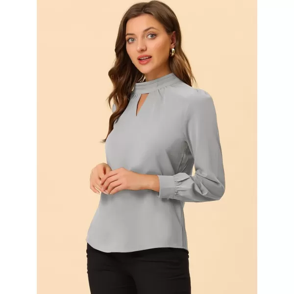 Allegra K Women's Work Office Tops Business Professional Shirt Elegant Stand Collar Fall 2023 Long Sleeve Blouses