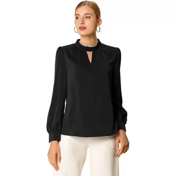 Allegra K Women's Work Office Tops Business Professional Shirt Elegant Stand Collar Fall 2023 Long Sleeve Blouses