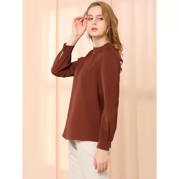 Allegra K Women's Work Office Tops Business Professional Shirt Elegant Stand Collar Fall 2023 Long Sleeve Blouses