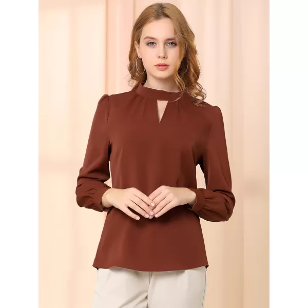 Allegra K Women's Work Office Tops Business Professional Shirt Elegant Stand Collar Fall 2023 Long Sleeve Blouses