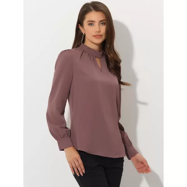 Allegra K Women's Work Office Tops Business Professional Shirt Elegant Stand Collar Fall 2023 Long Sleeve Blouses