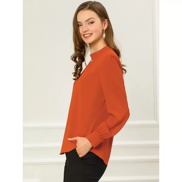 Allegra K Women's Work Office Tops Business Professional Shirt Elegant Stand Collar Fall 2023 Long Sleeve Blouses