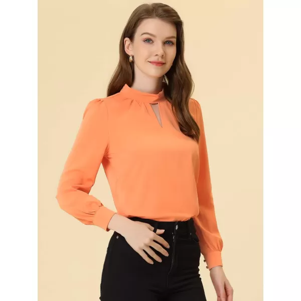 Allegra K Women's Work Office Tops Business Professional Shirt Elegant Stand Collar Fall 2023 Long Sleeve Blouses